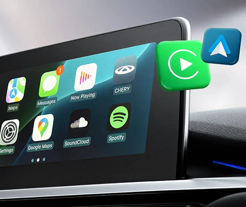 Sistema multimídia de 10,25” multicolorido HD.