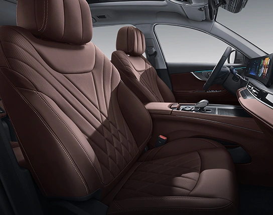 Banco do passageiro com massagem e descanso para as pernas.