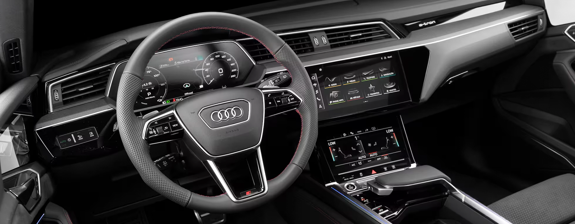 Detalhes do interior e direção do Audi Q8 e-tron