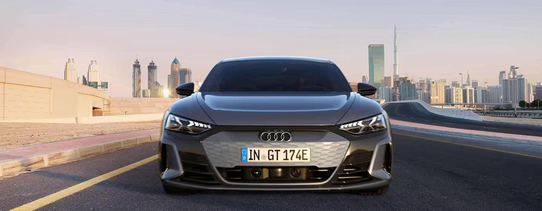 Vista frontal do Audi e-tron GT quattro