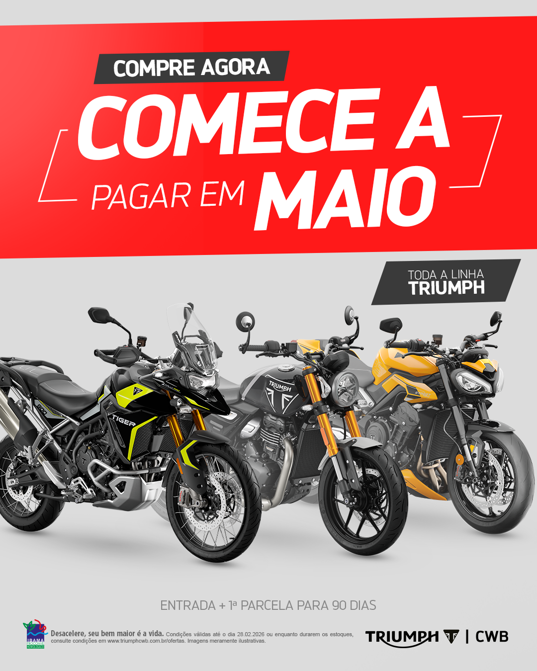 SPEED TWIN 1200 RS 2025/2026 preço sugerido de R$ 84.990,00 à vista com primeira parcela para 90 dias.