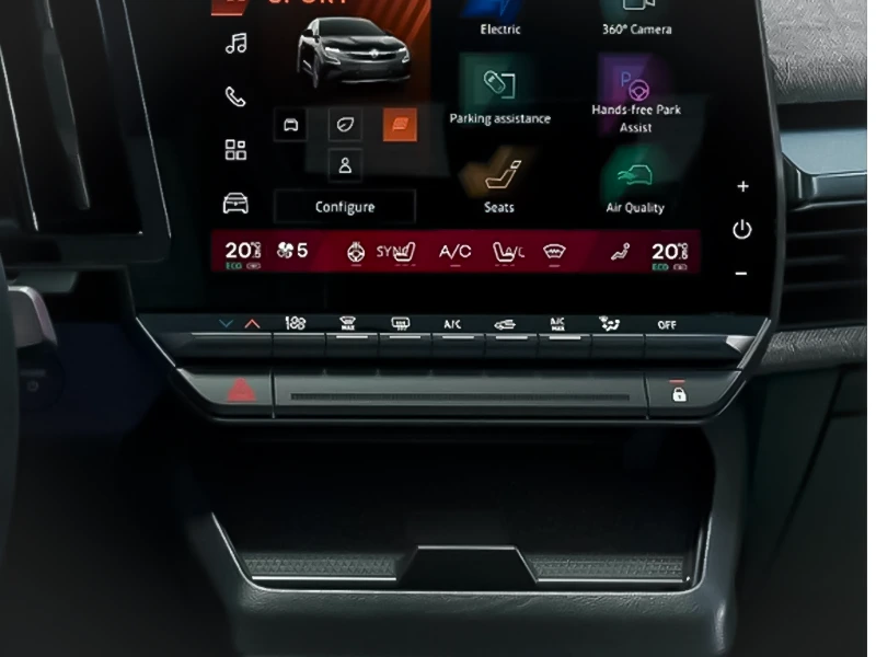 12,3" e multimídia openR de 9" com espelhamento sem fio de smartphone.