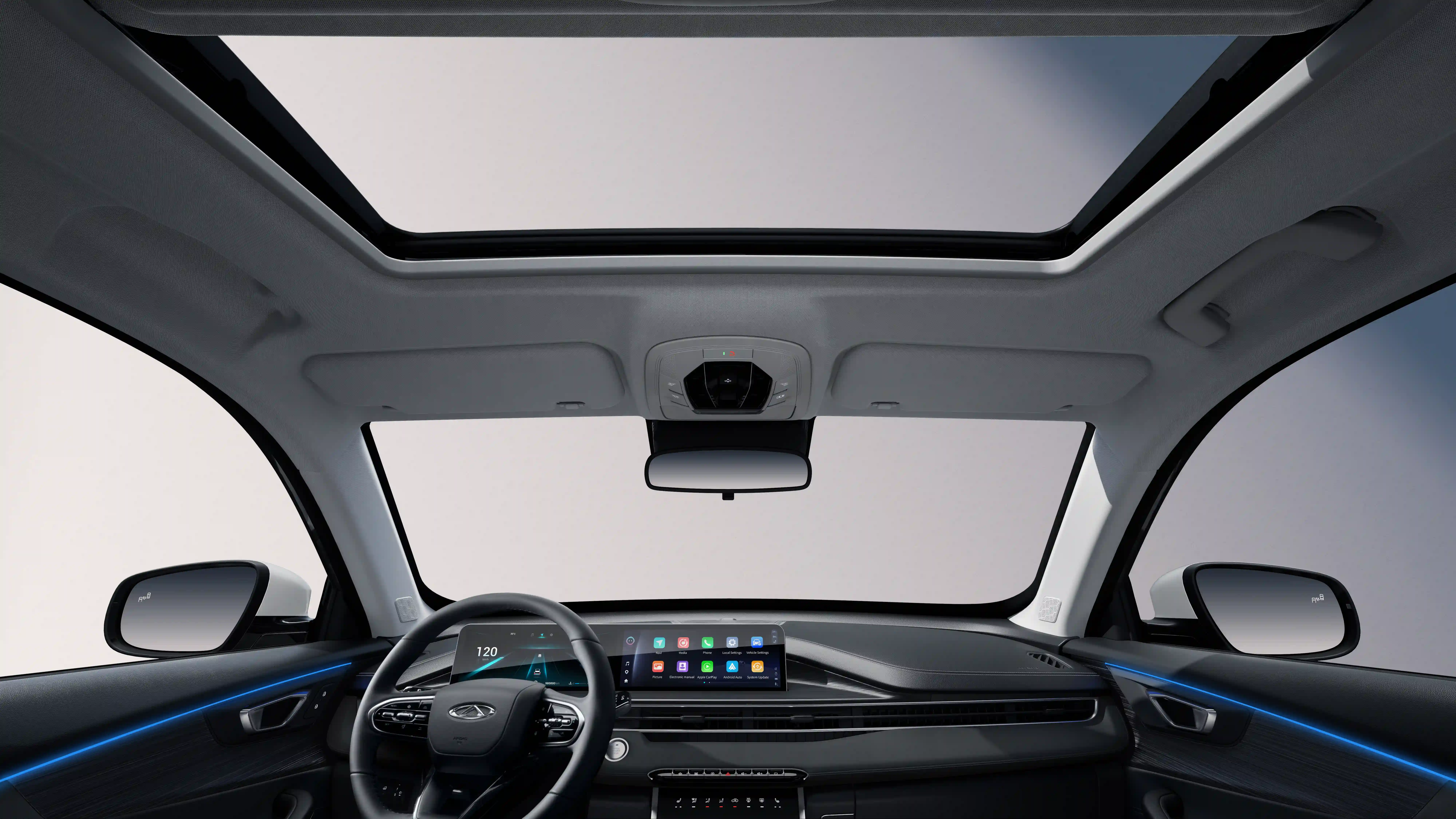 Teto solar panorâmico com cortina