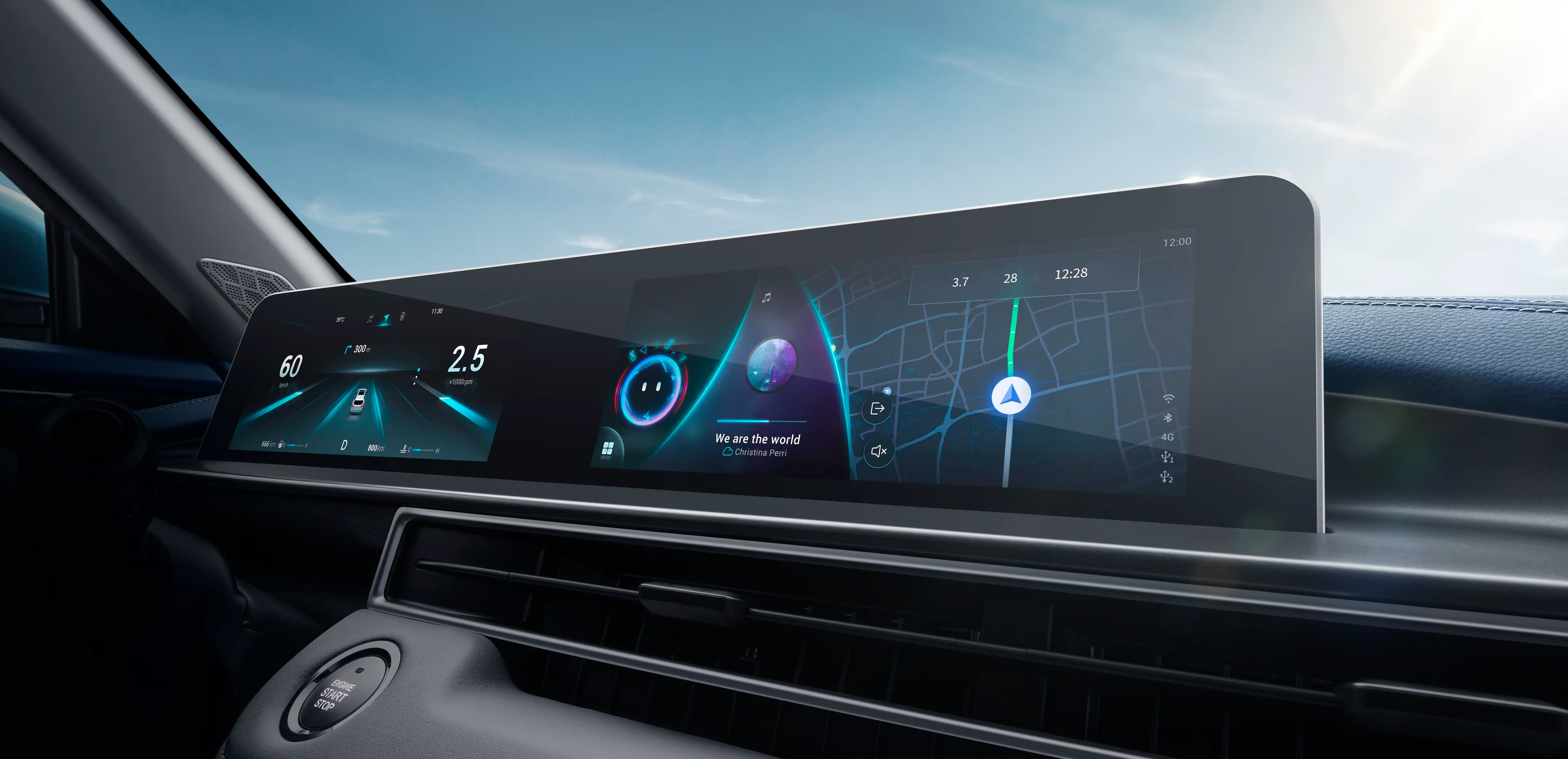 Novo painel com telas integradas de alta definição, conectividade sem fio e comandos inteligentes