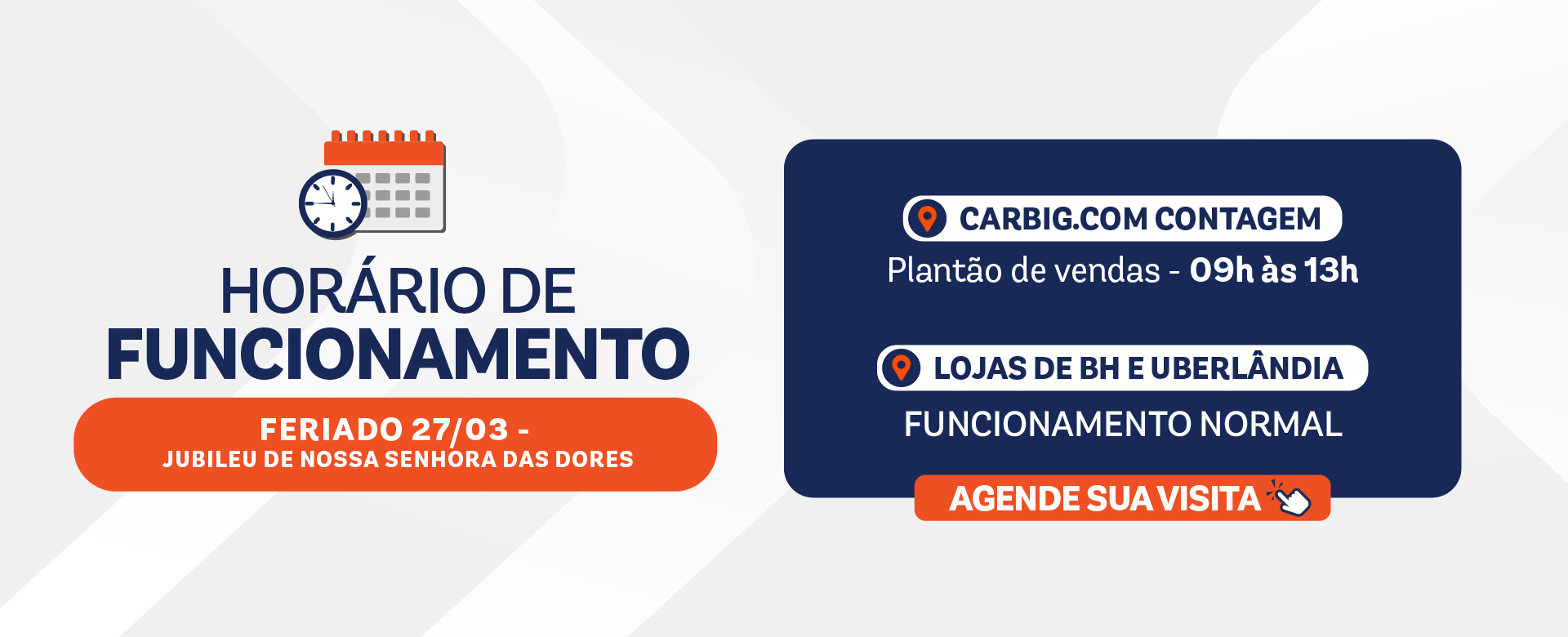 Seminovos Carbig.com | Funcionamento Feriado Contagem 27/03