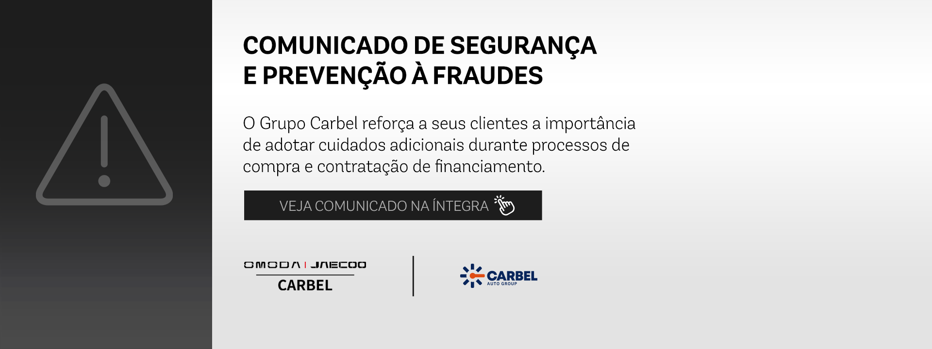 banner comunicado l segurança e prevenção a fraudes
